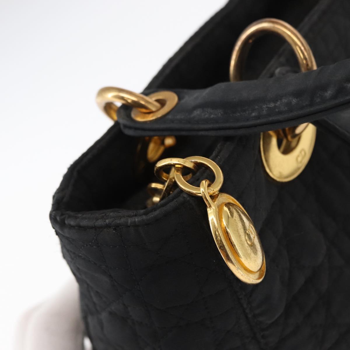 Christian Dior Canage Lady Dior Hand Bag Nylon Black Gold Auth 148681