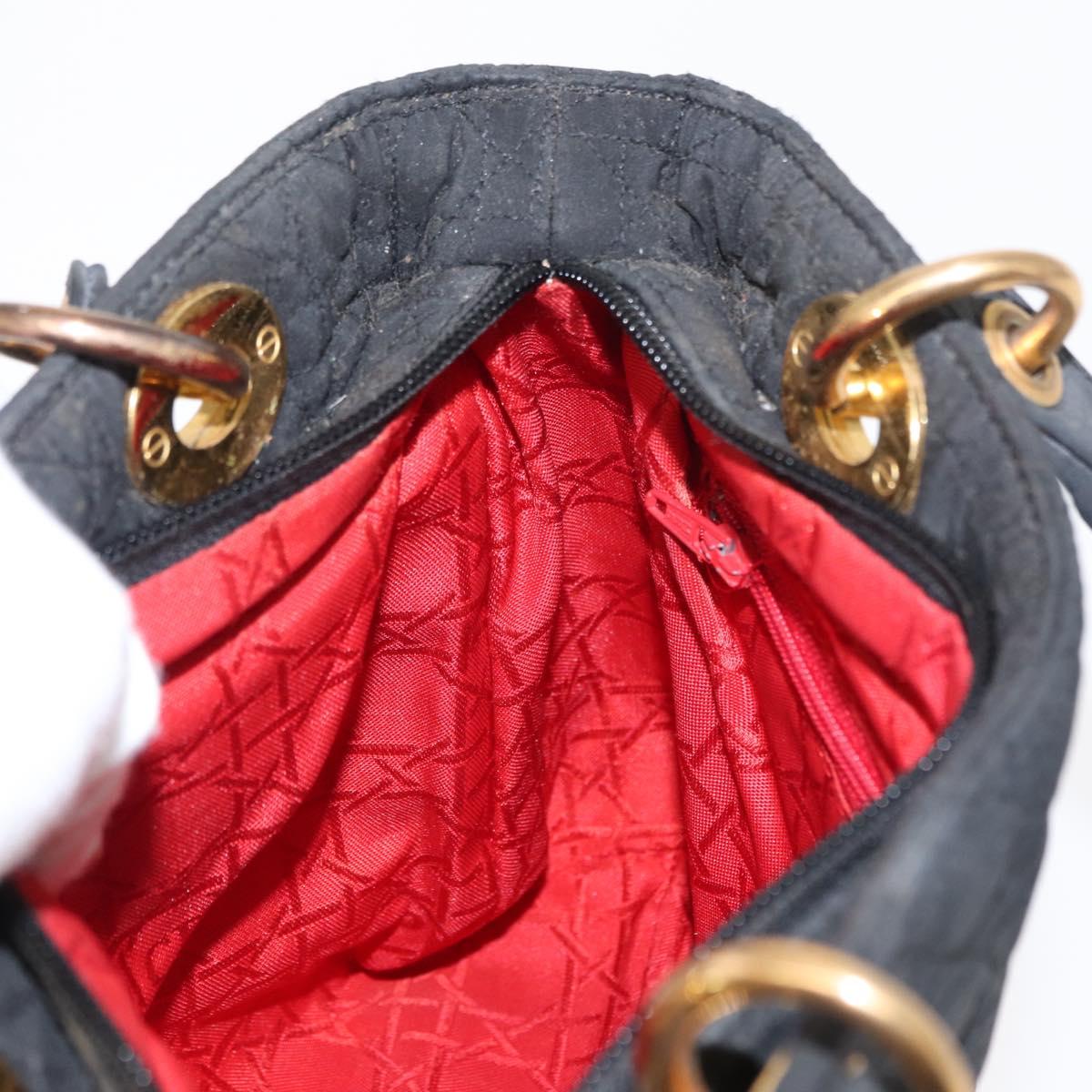 Christian Dior Canage Lady Dior Hand Bag Nylon Black Gold Auth 148681