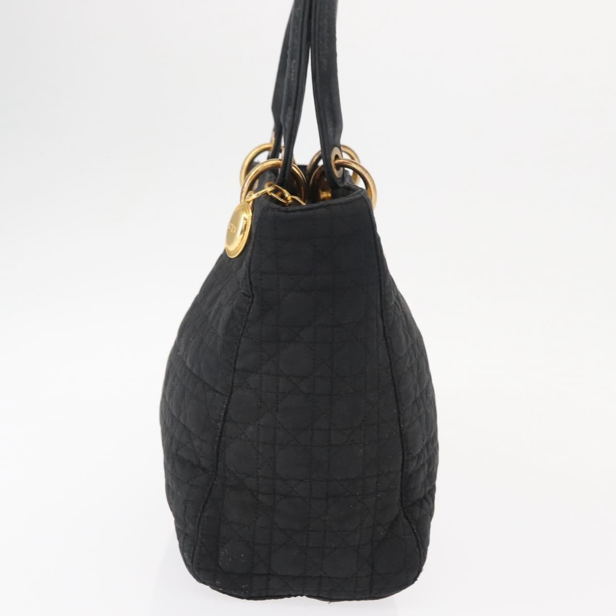 Christian Dior Canage Lady Dior Hand Bag Nylon Black Gold Auth 148681