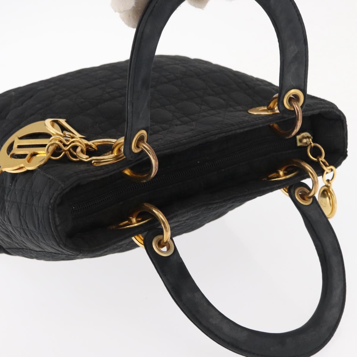 Christian Dior Canage Lady Dior Hand Bag Nylon Black Gold Auth 148681