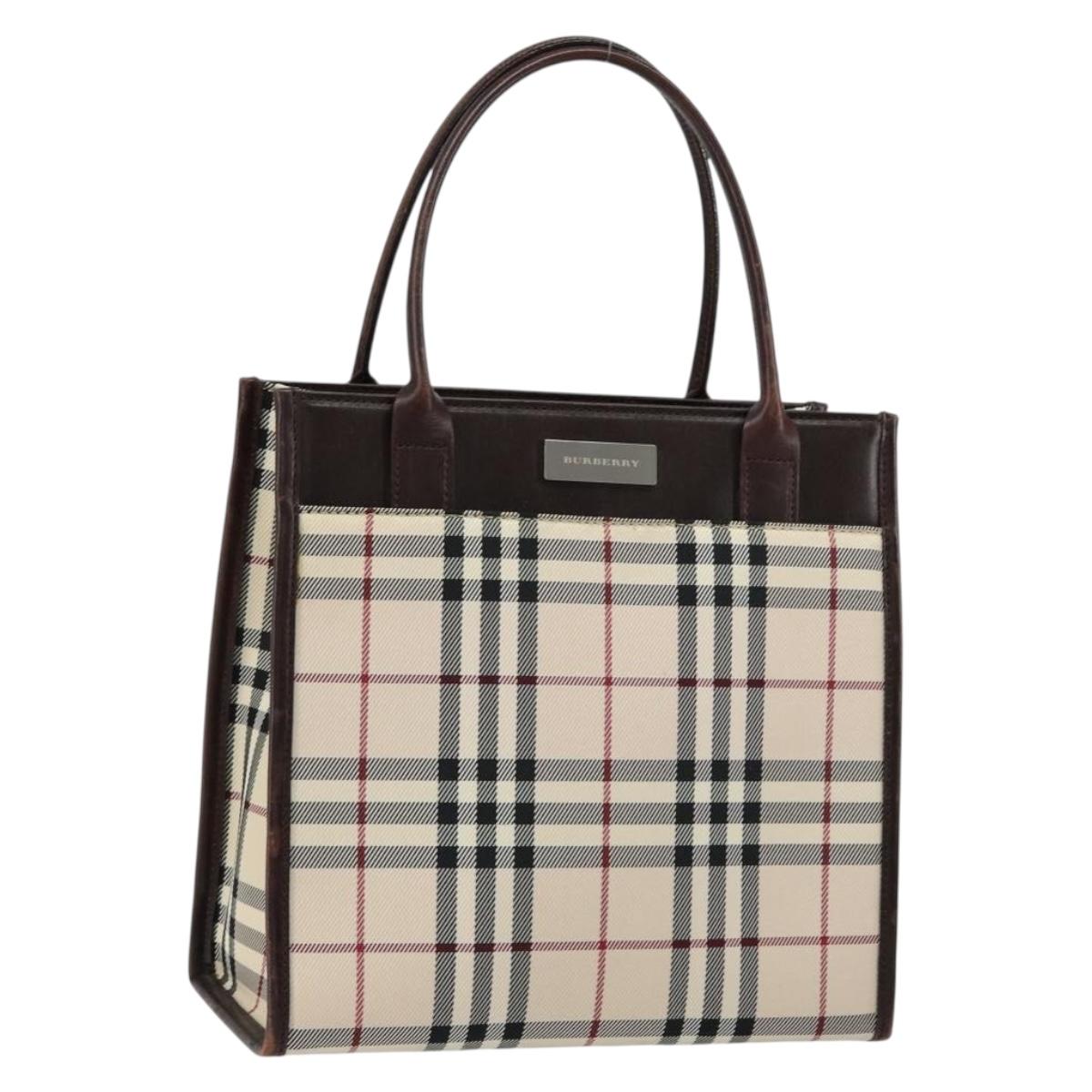 BURBERRY Nova Check Hand Bag Canvas Beige Silver Auth 148686