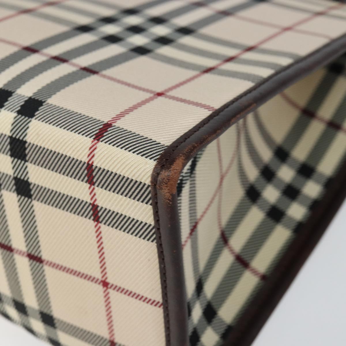 BURBERRY Nova Check Hand Bag Canvas Beige Silver Auth 148686