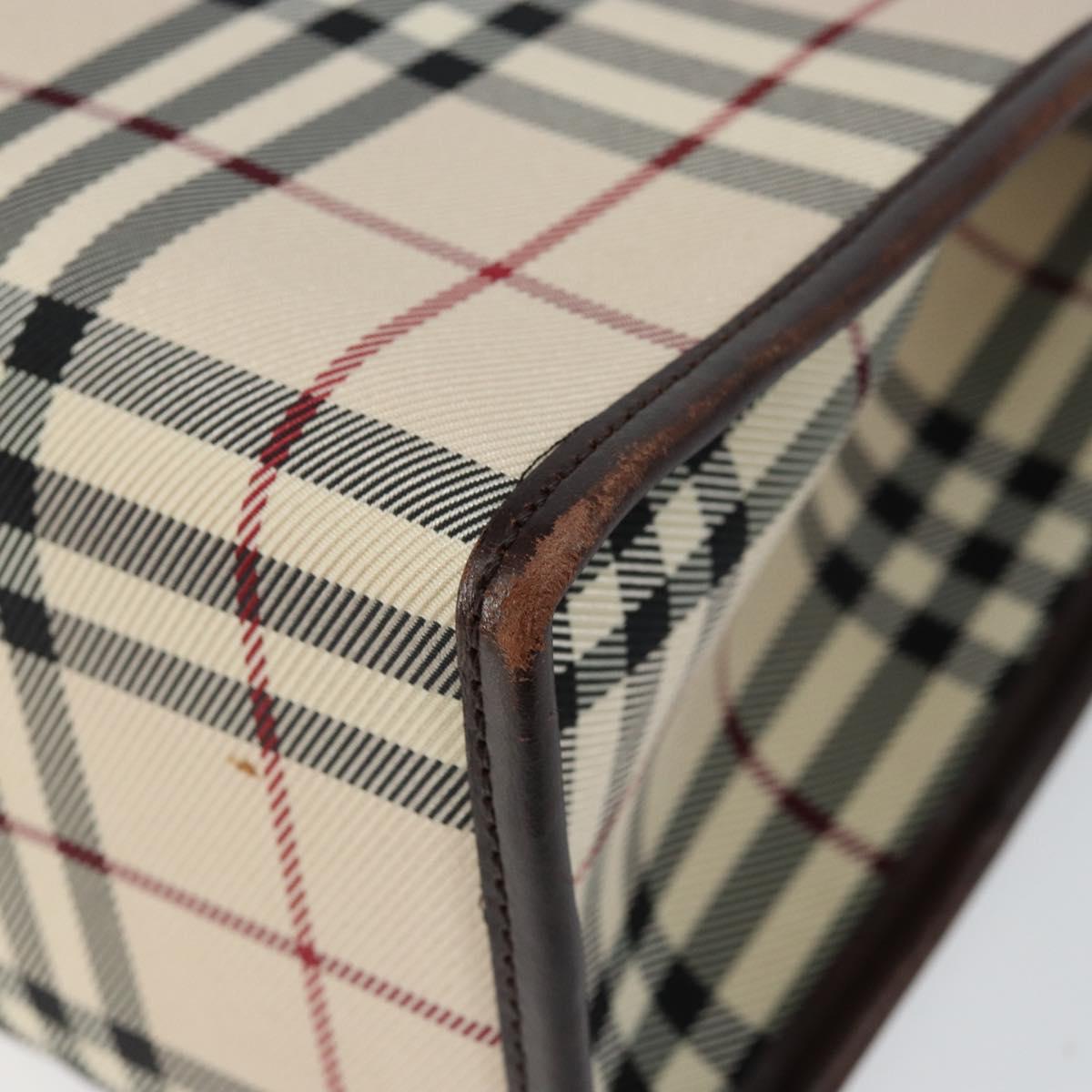 BURBERRY Nova Check Hand Bag Canvas Beige Silver Auth 148686