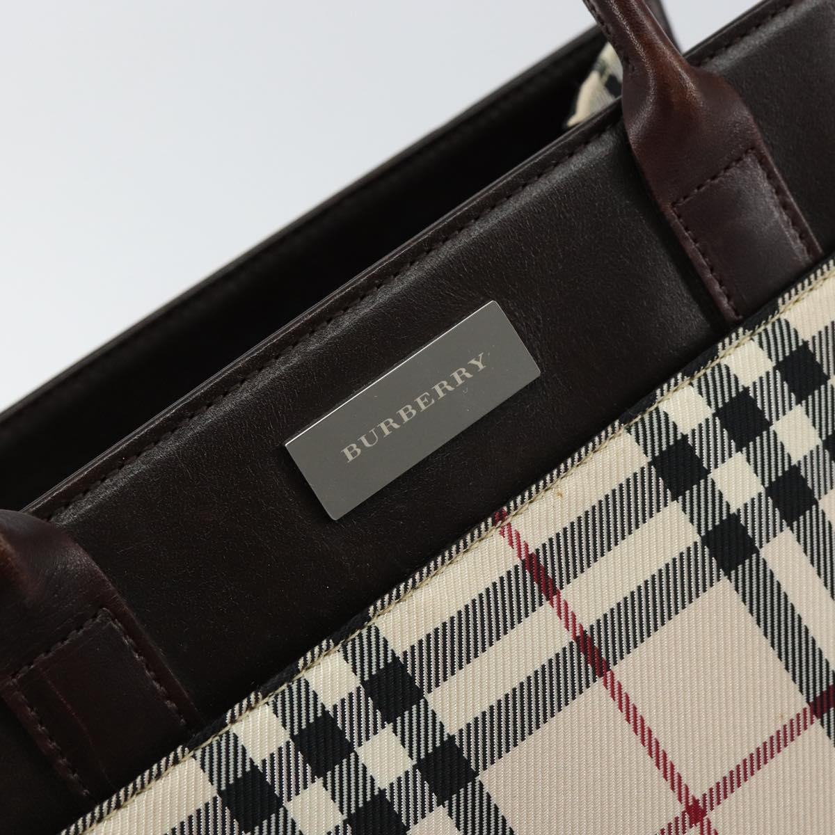 BURBERRY Nova Check Hand Bag Canvas Beige Silver Auth 148686