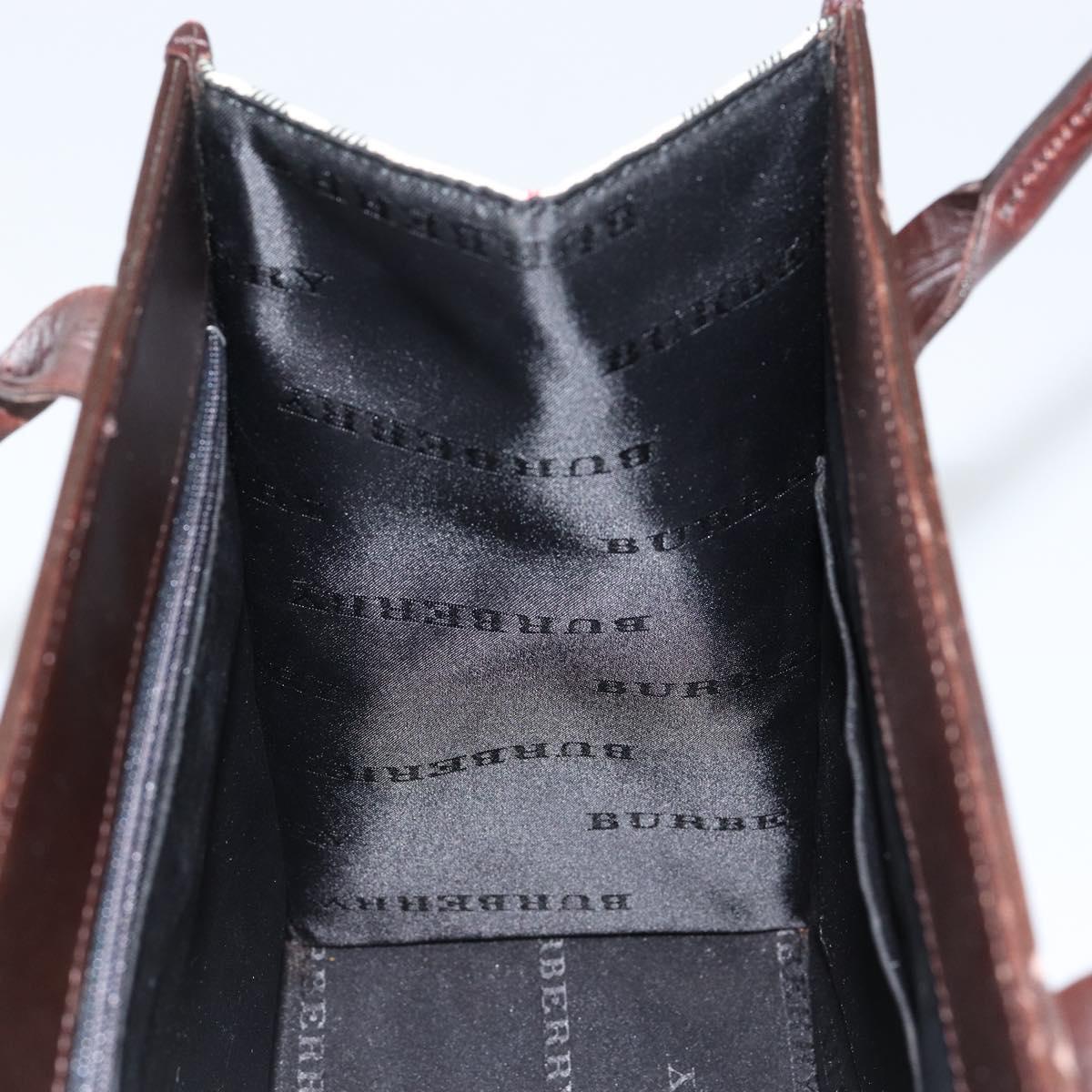 BURBERRY Nova Check Hand Bag Canvas Beige Silver Auth 148686