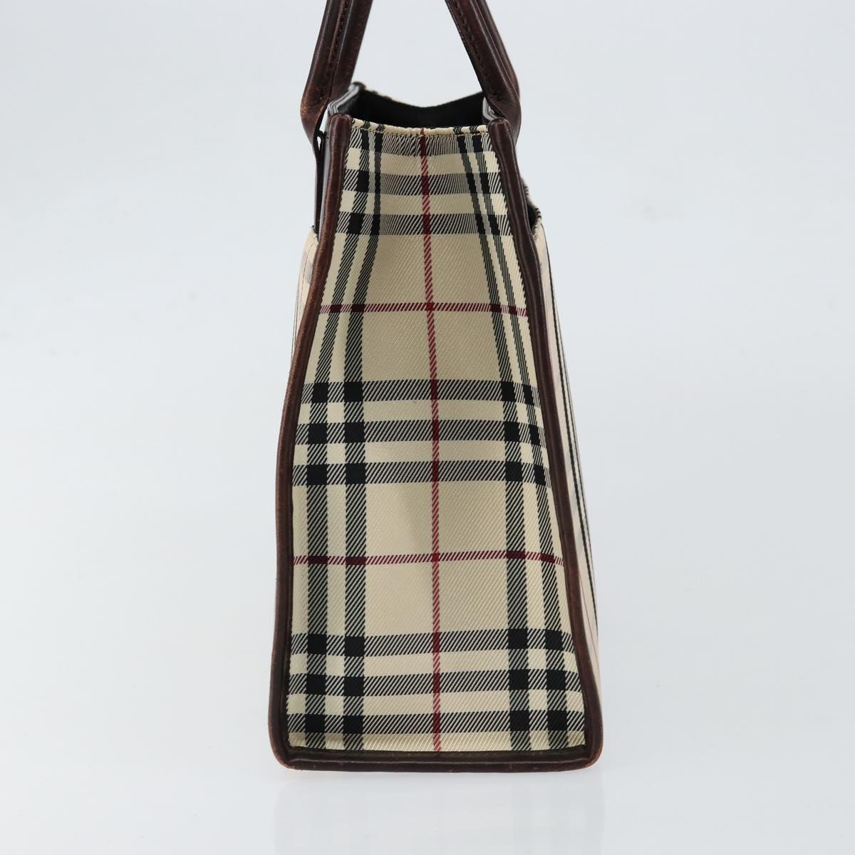 BURBERRY Nova Check Hand Bag Canvas Beige Silver Auth 148686