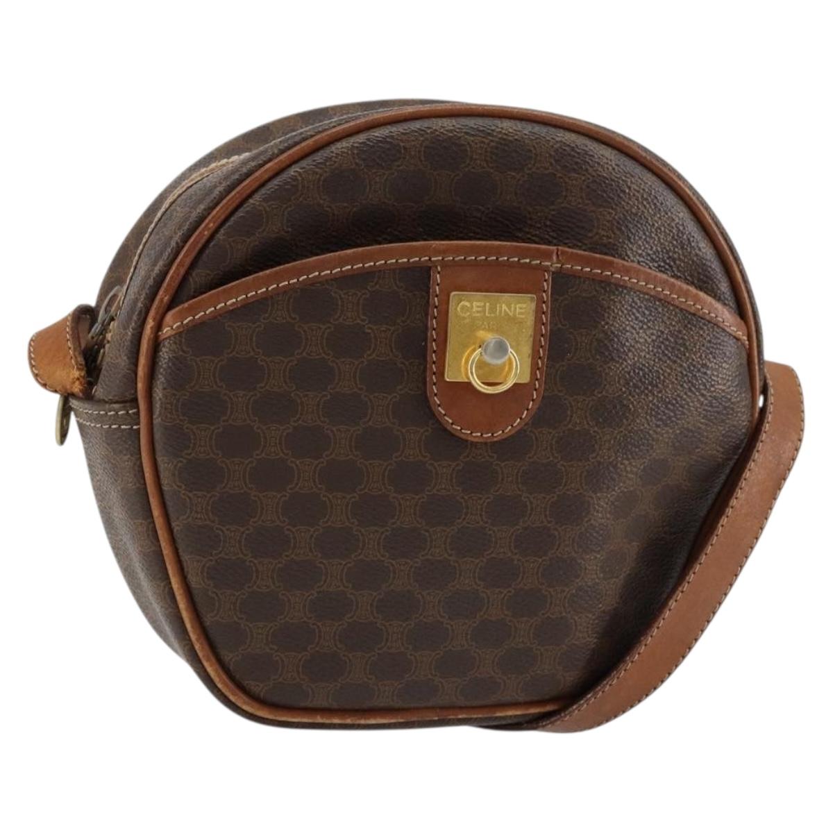 CELINE Macadam Canvas Shoulder Bag PVC Leather Brown Gold Auth 148688