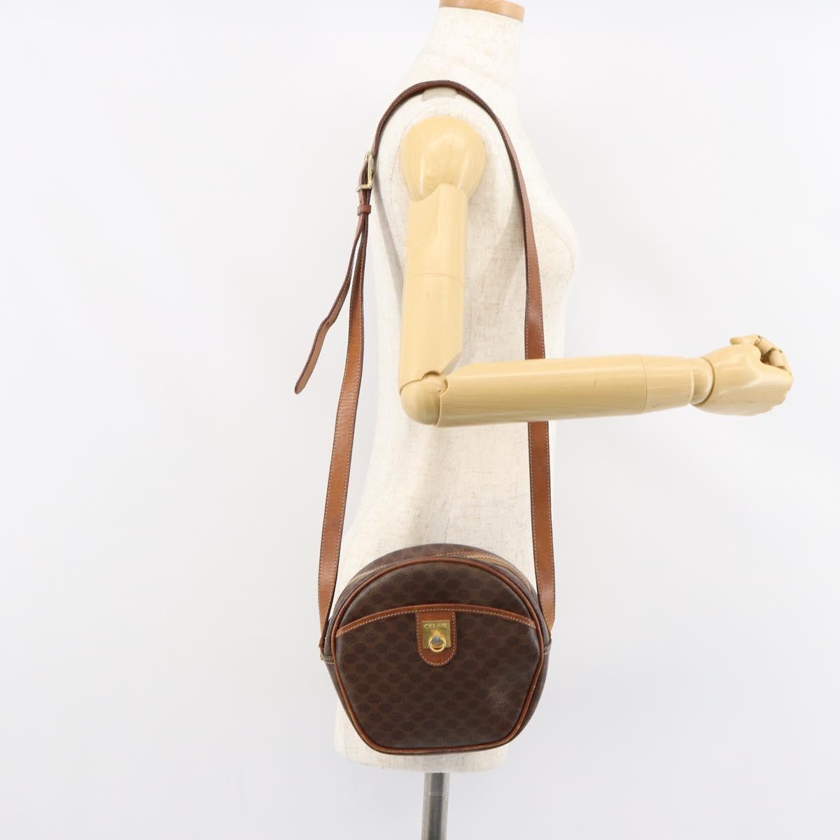 CELINE Macadam Canvas Shoulder Bag PVC Leather Brown Gold Auth 148688