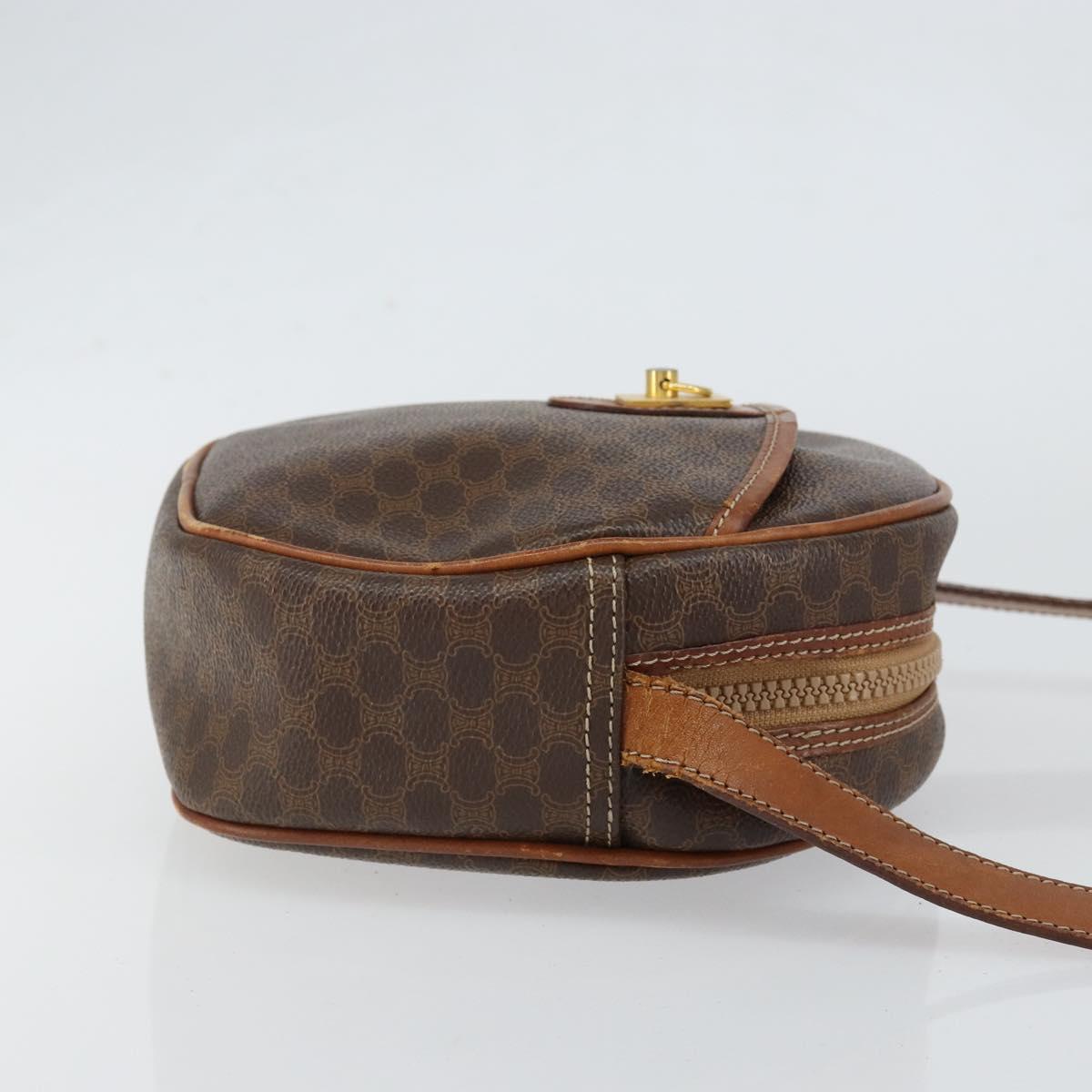 CELINE Macadam Canvas Shoulder Bag PVC Leather Brown Gold Auth 148688