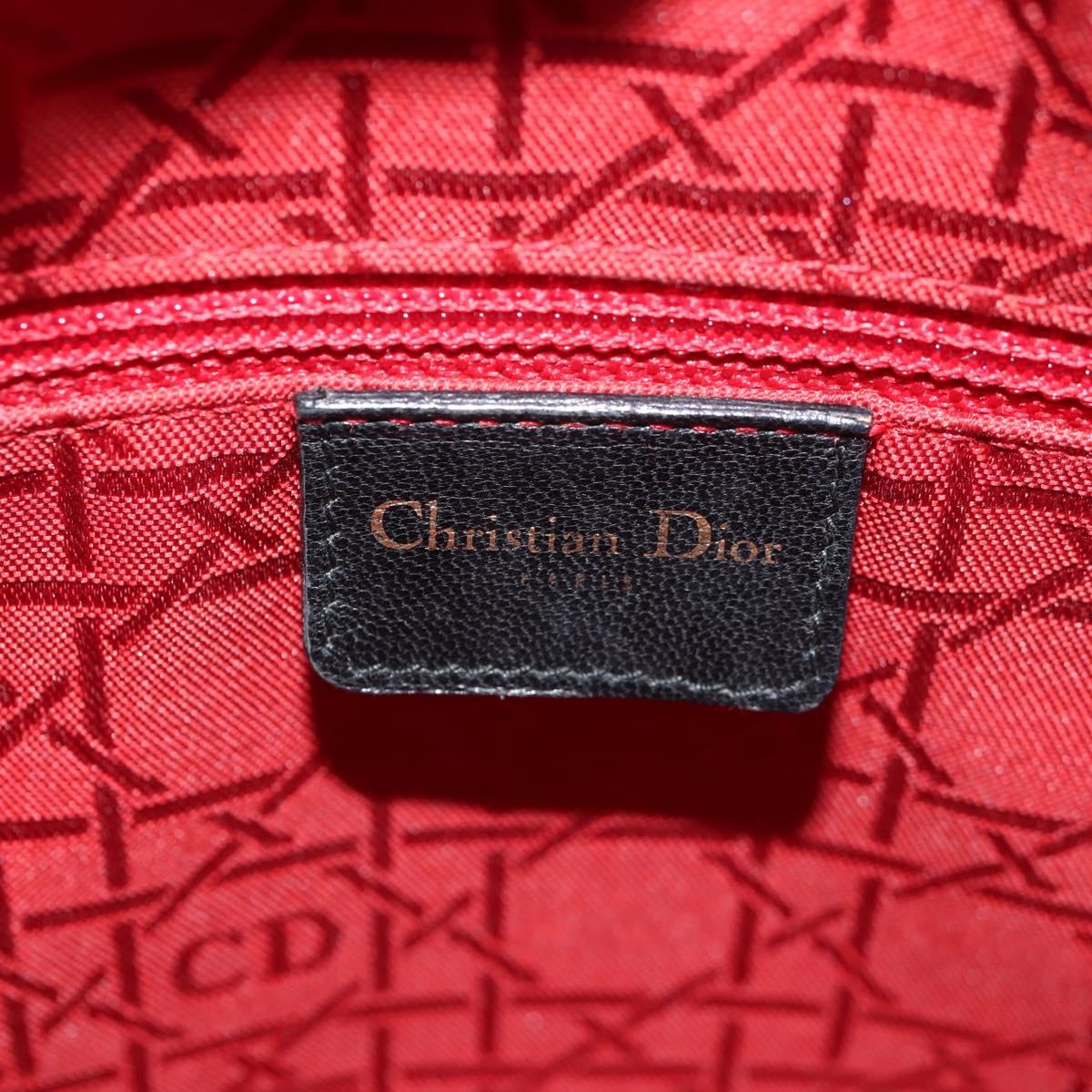 Christian Dior Canage Lady Dior Hand Bag Lamb Skin 2way Black Gold Auth 148689V
