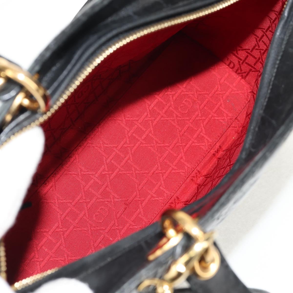Christian Dior Canage Lady Dior Hand Bag Lamb Skin 2way Black Gold Auth 148689V