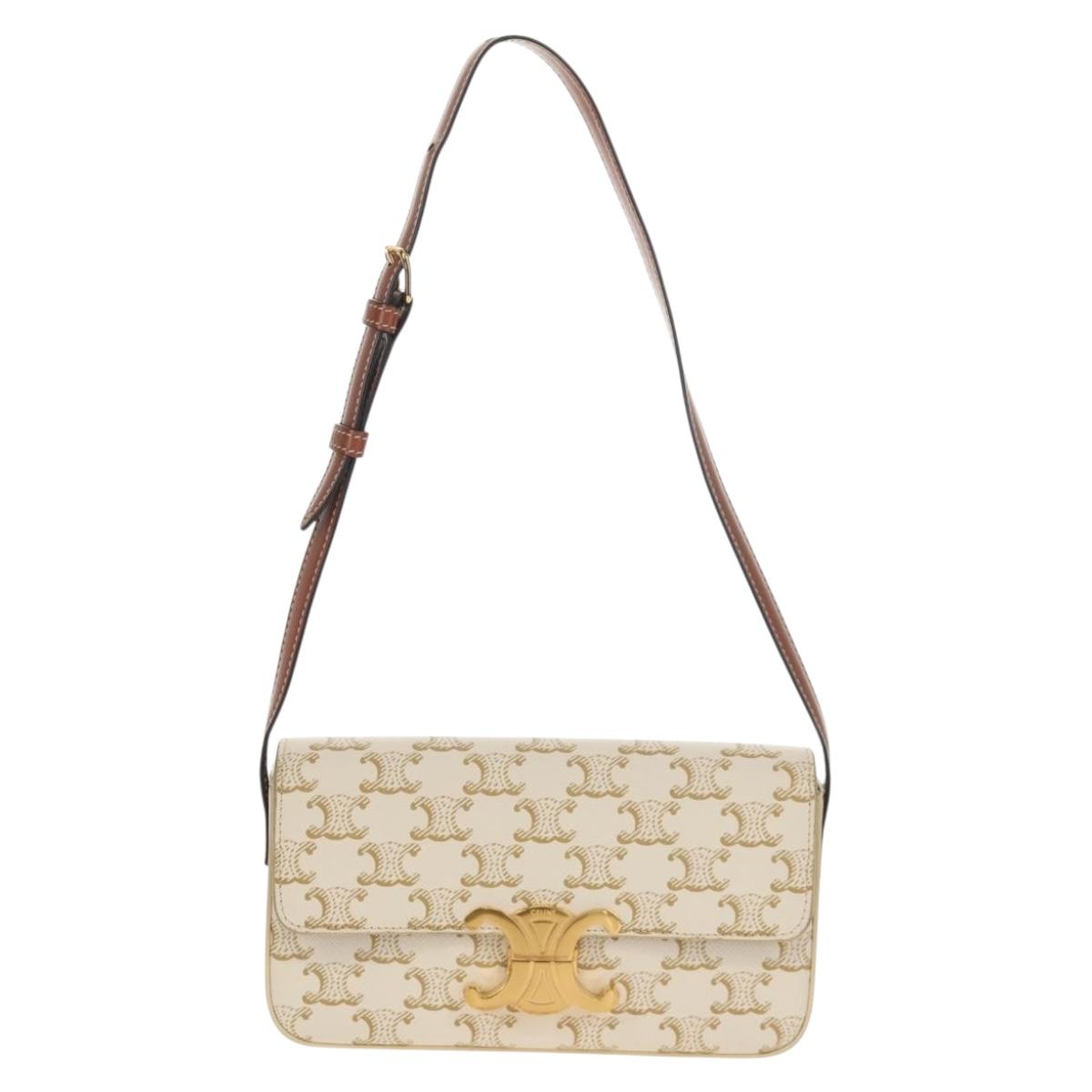 CELINE Triomphe Mini Semi Shoulder Bag PVC Brown White Auth 148690SM