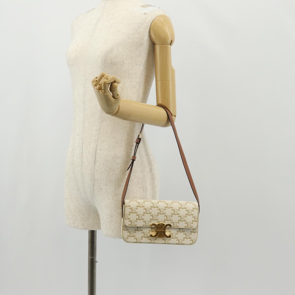 CELINE Triomphe Mini Semi Shoulder Bag PVC Brown White Auth 148690SM