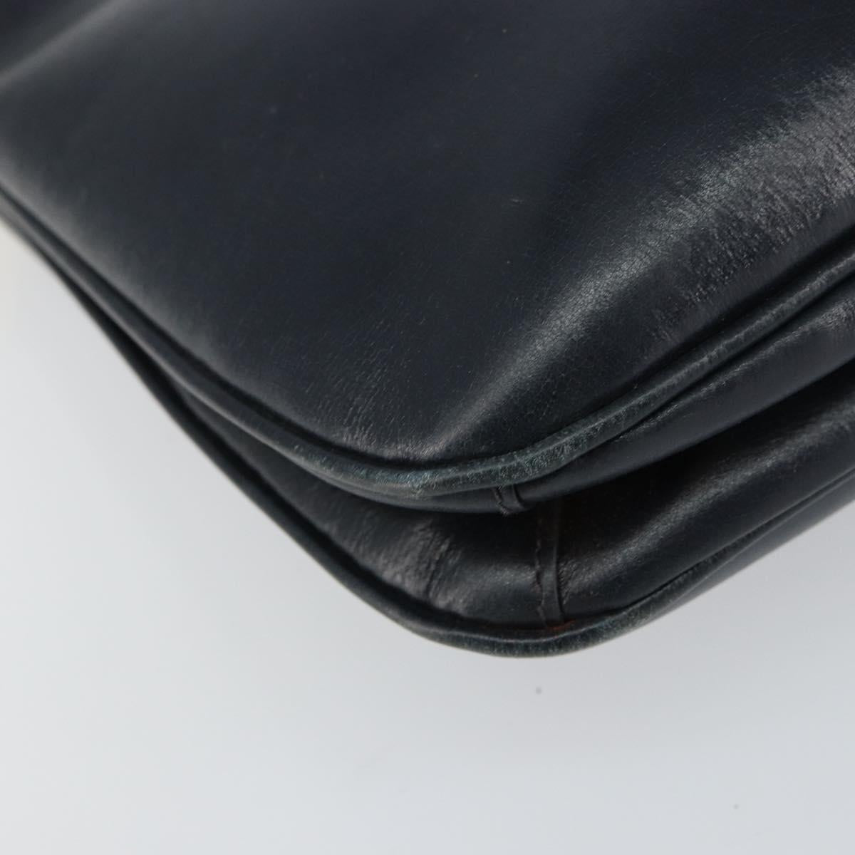 Old GUCCI Chain Shoulder Bag Leather Black Gold Auth 148693