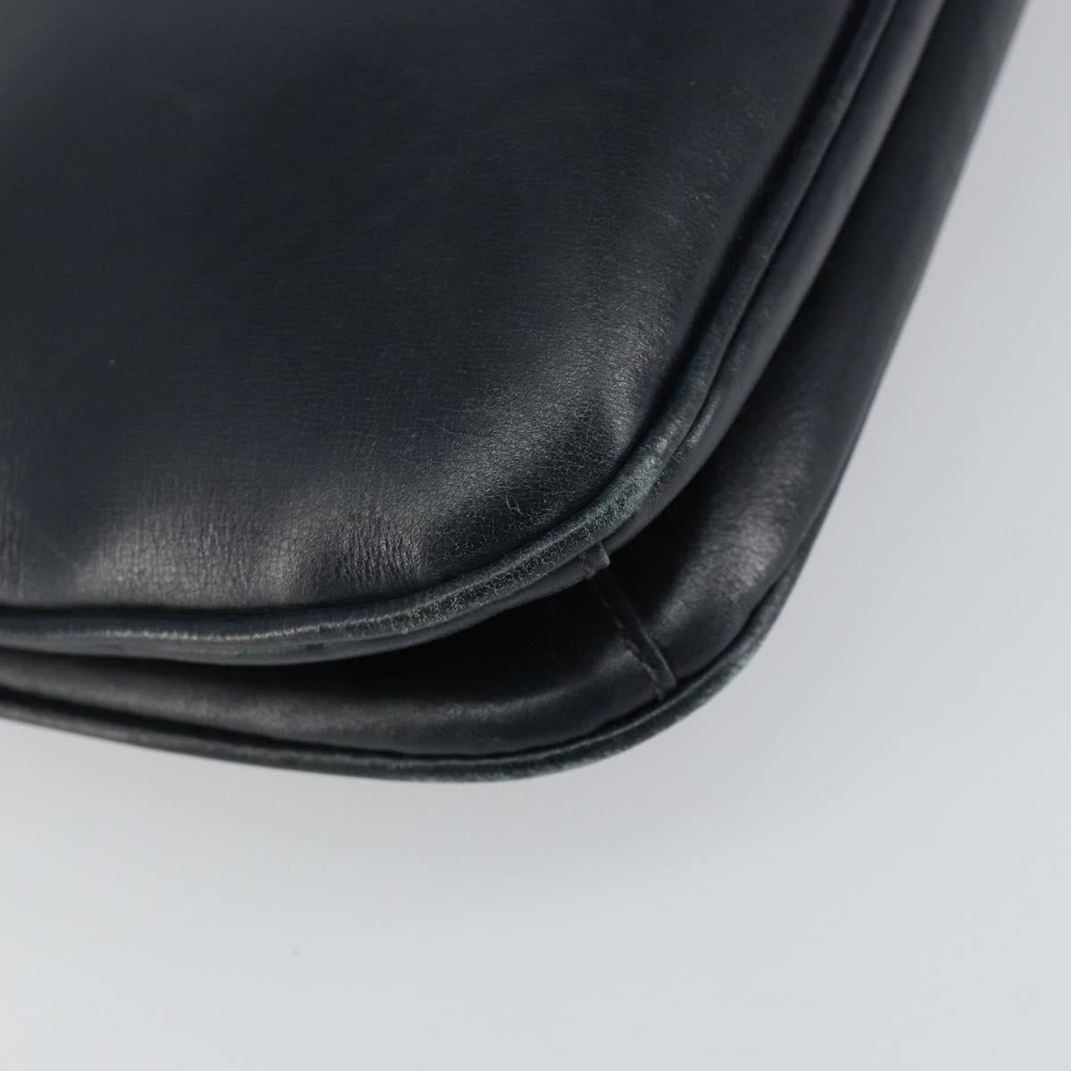 Old GUCCI Chain Shoulder Bag Leather Black Gold Auth 148693