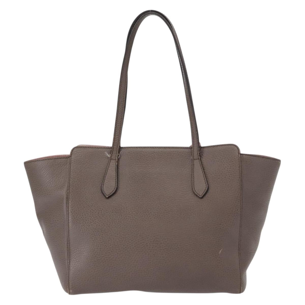 GUCCI Swing Tote Bag Leather Gray Gold 354408 Auth 148695