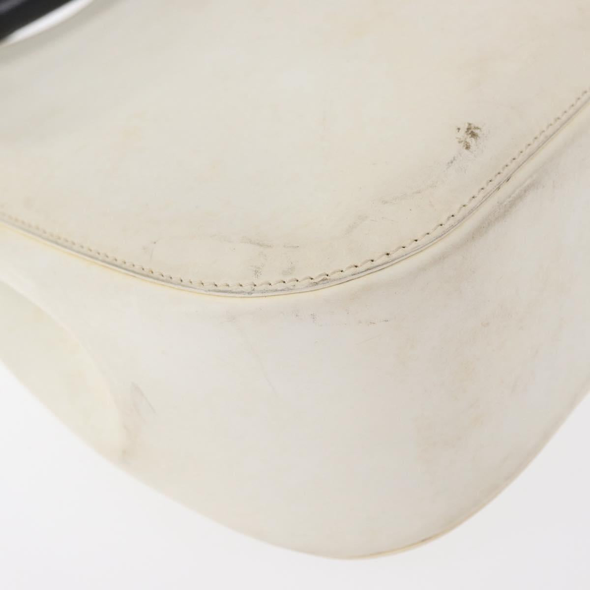 GUCCI Bamboo Shoulder Bag Leather White Silver 001 3739 Auth 148696