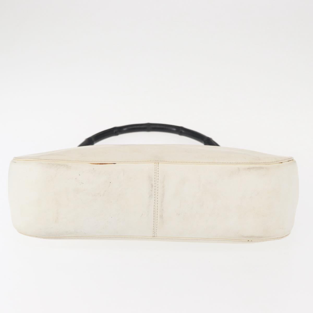 GUCCI Bamboo Shoulder Bag Leather White Silver 001 3739 Auth 148696
