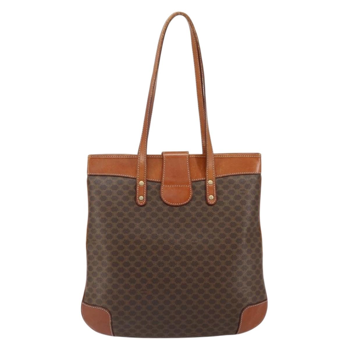 CELINE Macadam Canvas Shoulder Bag PVC Leather Brown Gold Auth 148697