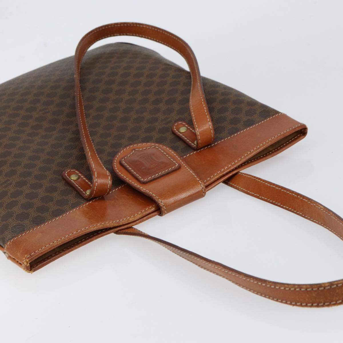 CELINE Macadam Canvas Shoulder Bag PVC Leather Brown Gold Auth 148697