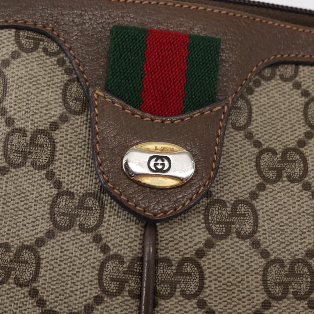 GUCCI GG Supreme Web Sherry Line Bag PVC Beige Gold 904 02 047 Auth 148699