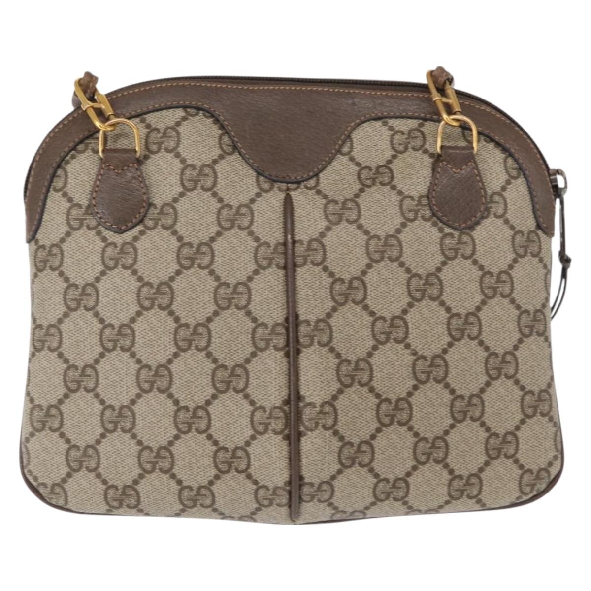 GUCCI GG Supreme Web Sherry Line Bag PVC Beige Gold 904 02 047 Auth 148699