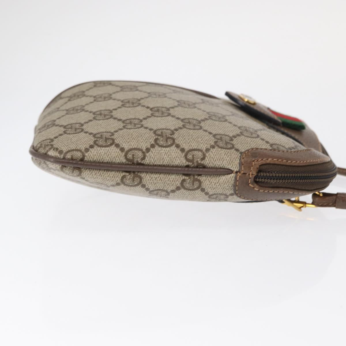 GUCCI GG Supreme Web Sherry Line Bag PVC Beige Gold 904 02 047 Auth 148699