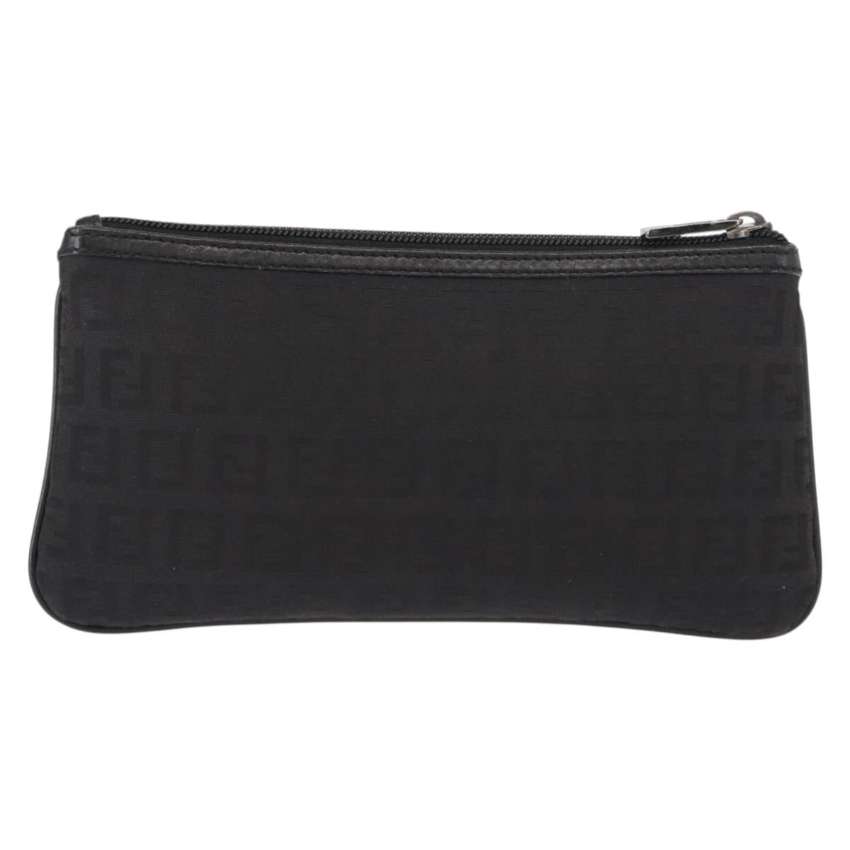 FENDI Zucchino Canvas Pouch Black Silver Auth 148781V