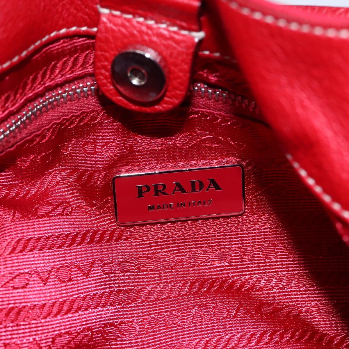 PRADA Shoulder Bag Nylon Leather Red Silver Auth 148785V