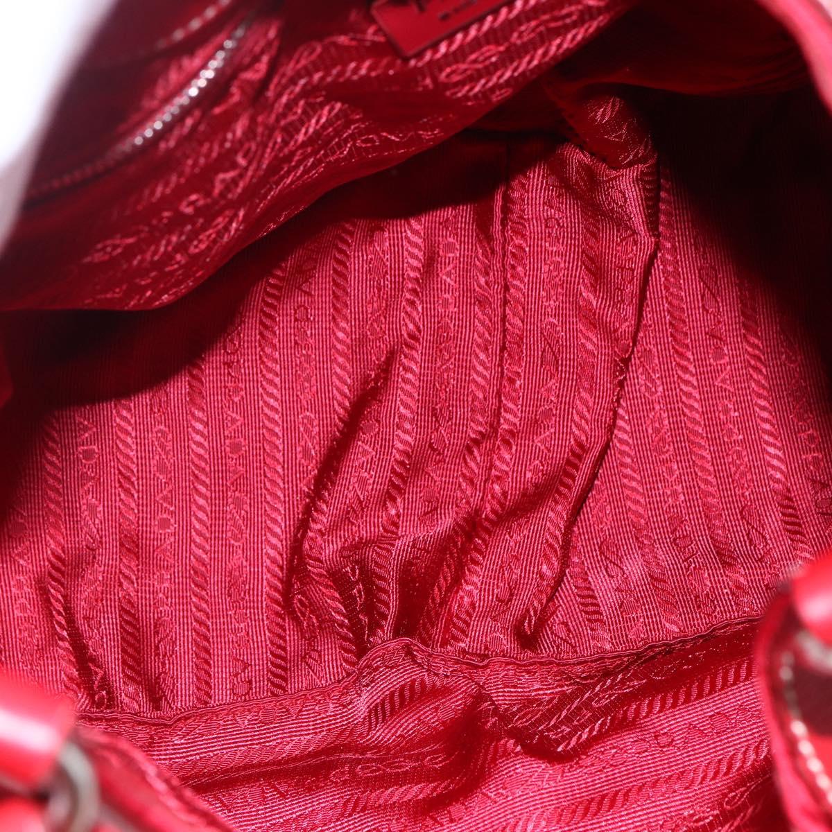 PRADA Shoulder Bag Nylon Leather Red Silver Auth 148785V