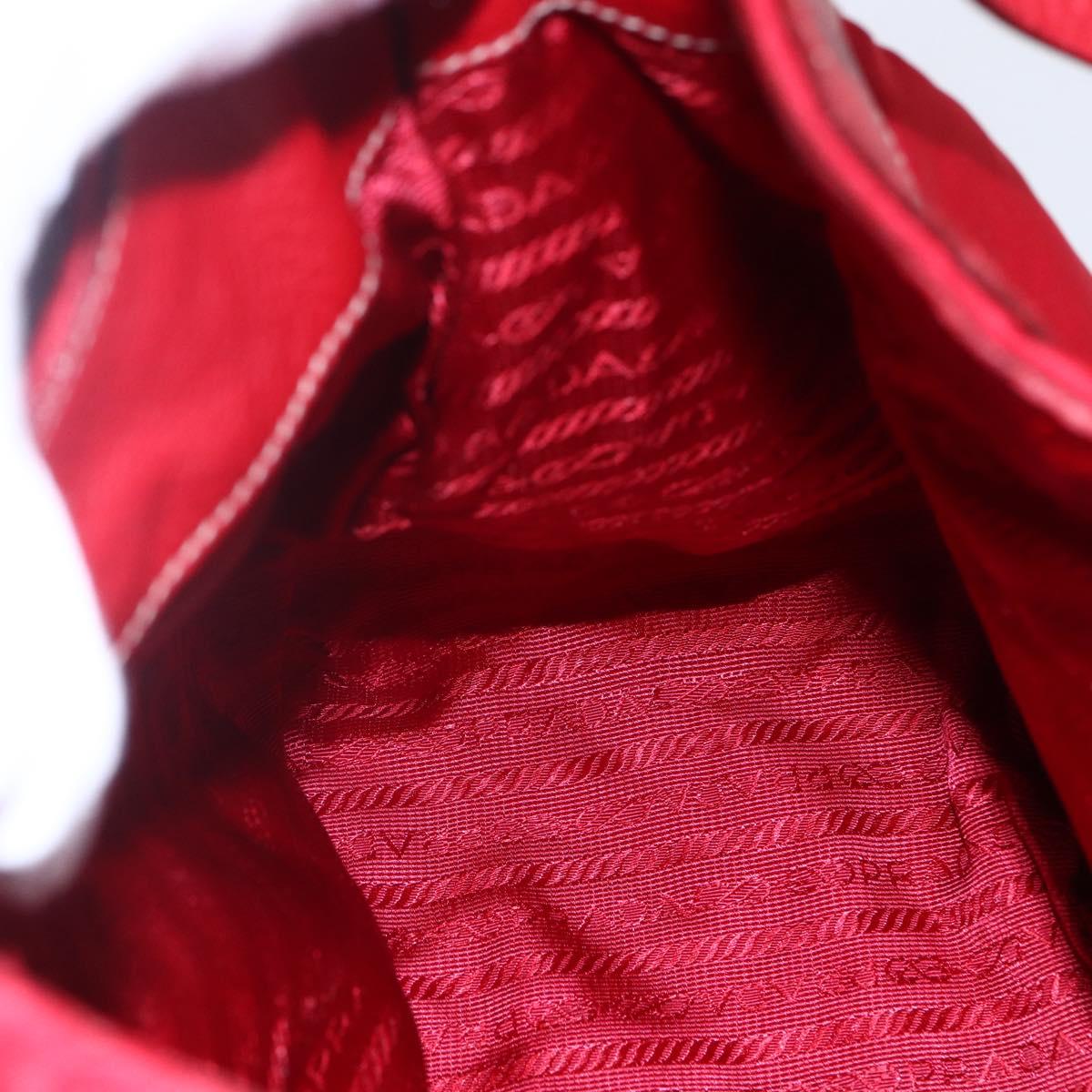 PRADA Shoulder Bag Nylon Leather Red Silver Auth 148785V