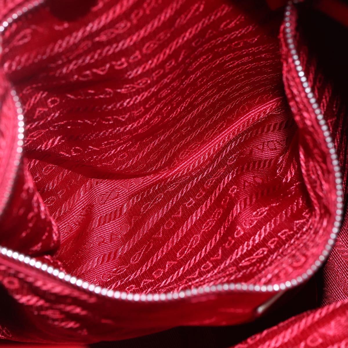 PRADA Shoulder Bag Nylon Leather Red Silver Auth 148785V