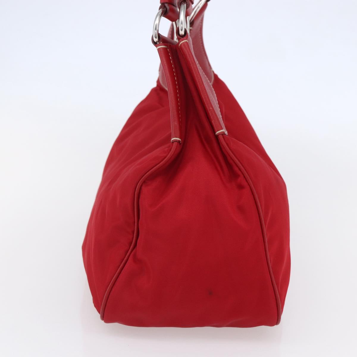 PRADA Shoulder Bag Nylon Leather Red Silver Auth 148785V