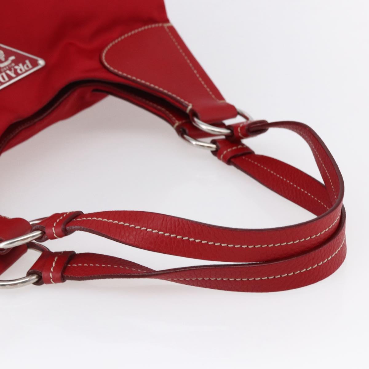 PRADA Shoulder Bag Nylon Leather Red Silver Auth 148785V