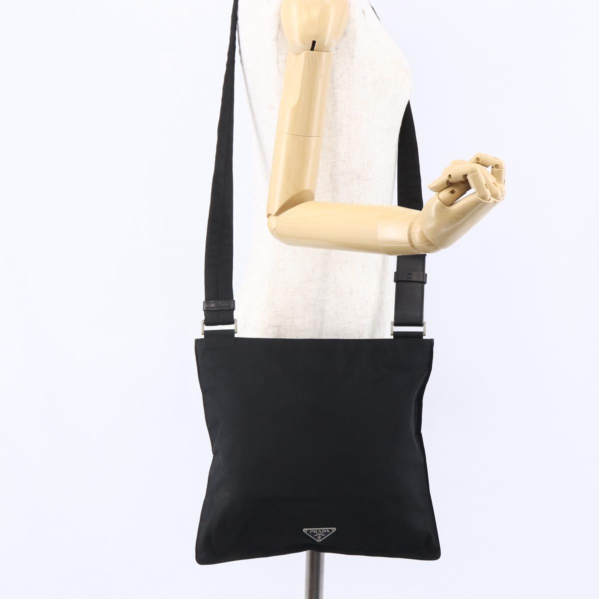 PRADA Shoulder Bag Nylon Black Silver Auth 148790