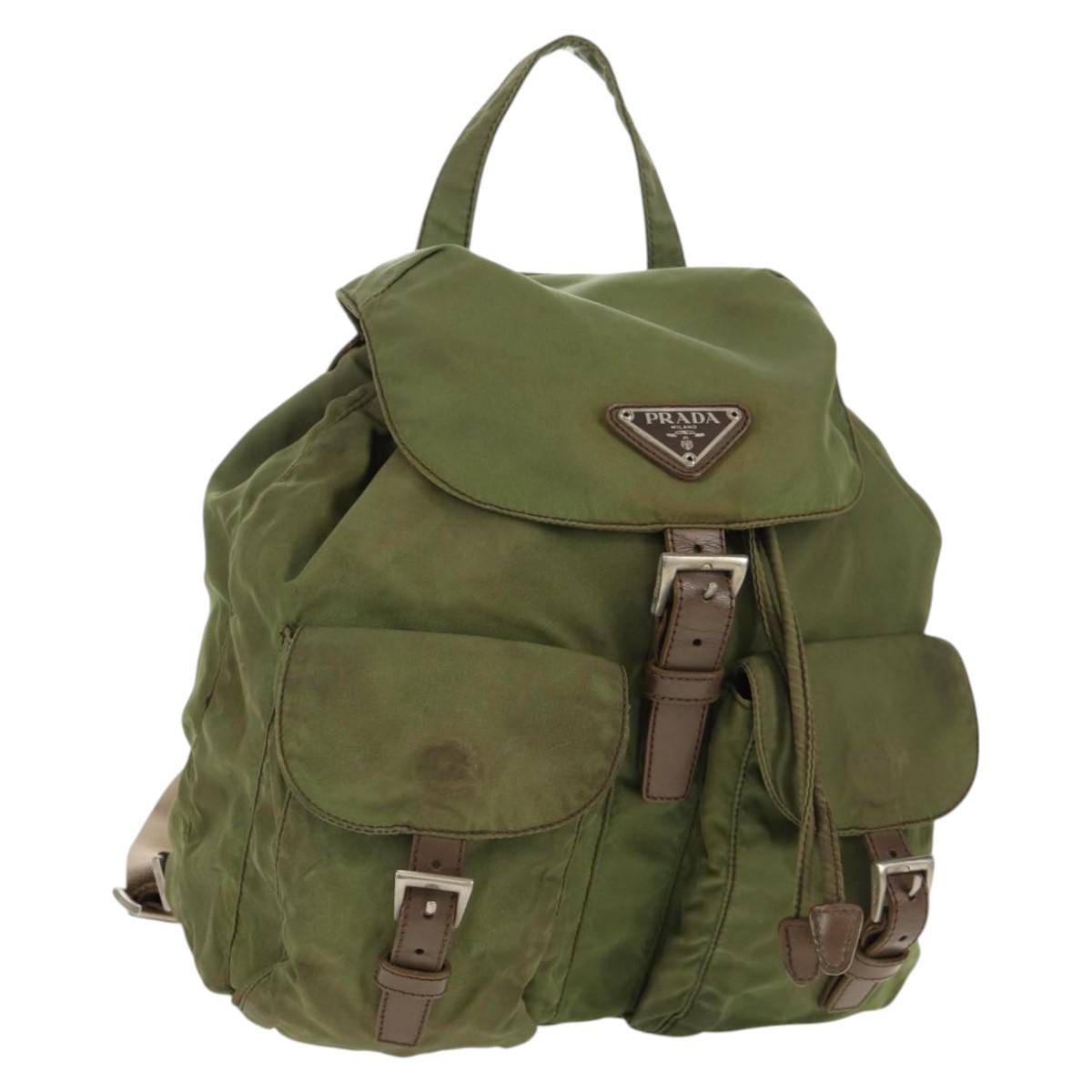 PRADA Backpack Nylon Khaki Silver Auth 148793