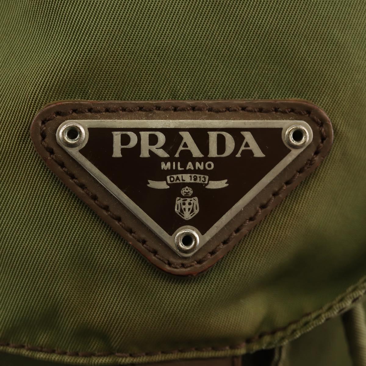 PRADA Backpack Nylon Khaki Silver Auth 148793
