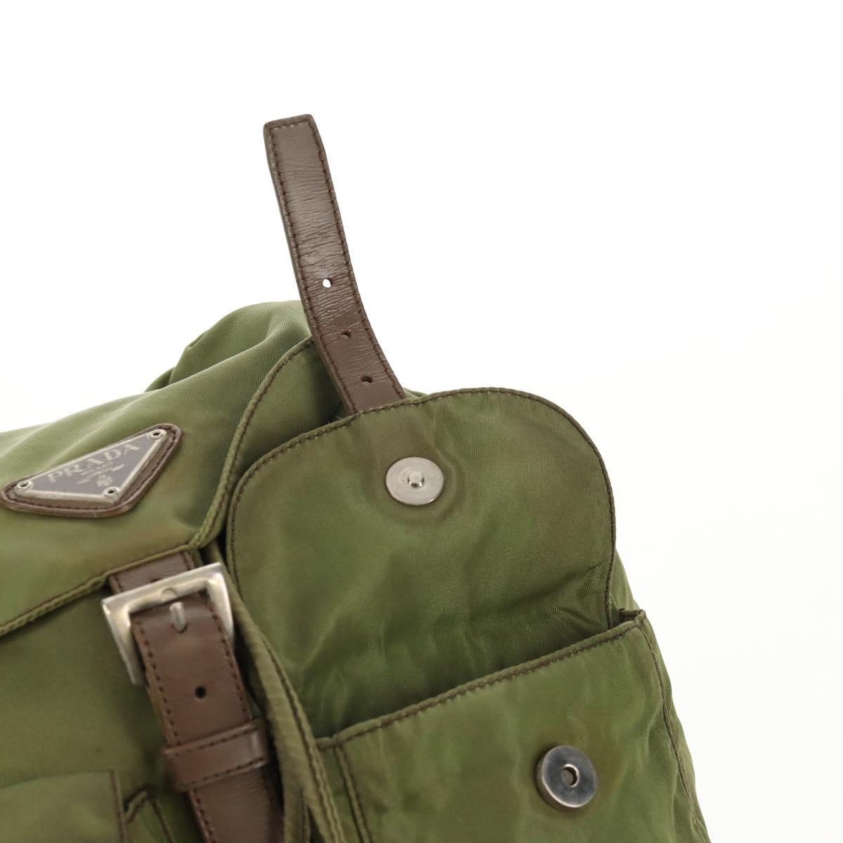 PRADA Backpack Nylon Khaki Silver Auth 148793