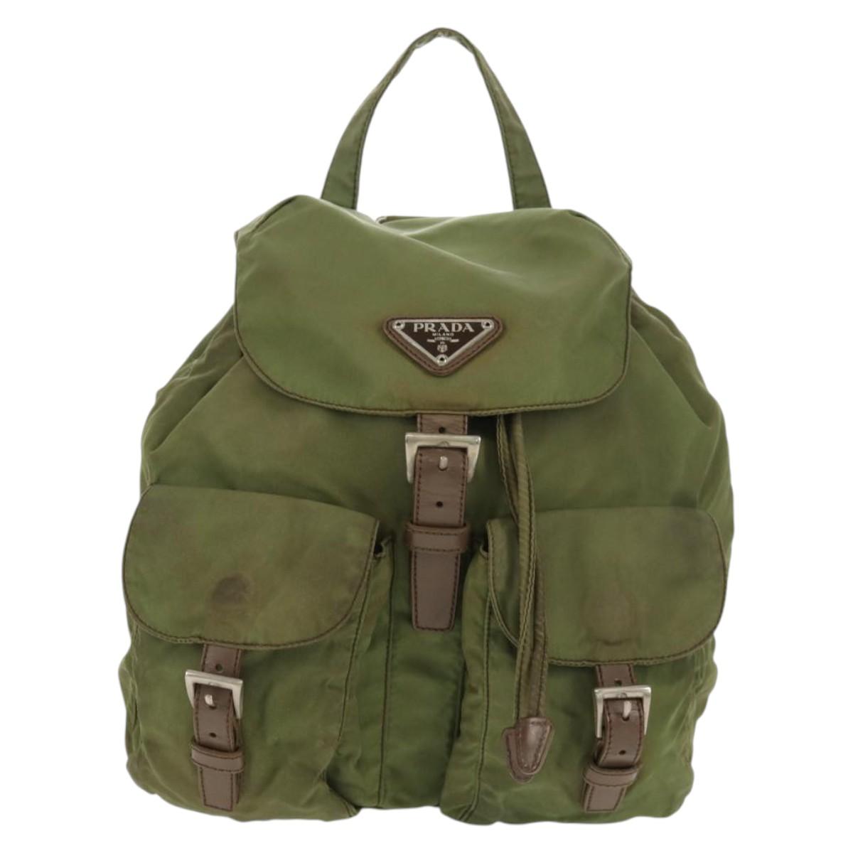 PRADA Backpack Nylon Khaki Silver Auth 148793