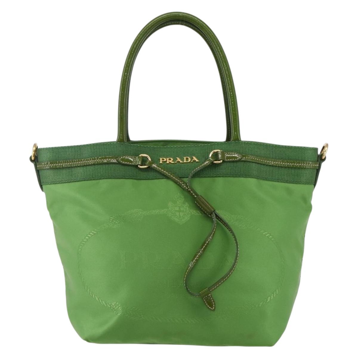 PRADA Hand Bag Nylon Green Gold Auth 148794V