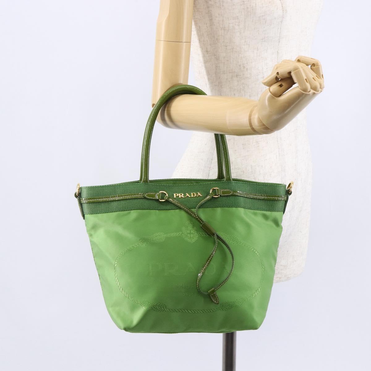 PRADA Hand Bag Nylon Green Gold Auth 148794V