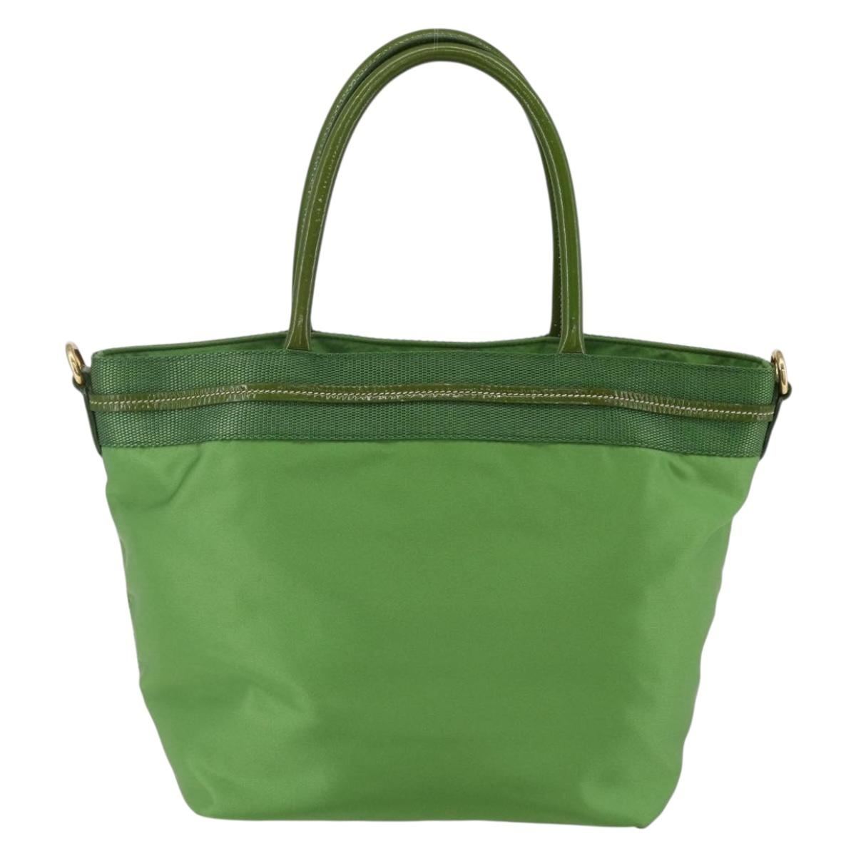 PRADA Hand Bag Nylon Green Gold Auth 148794V