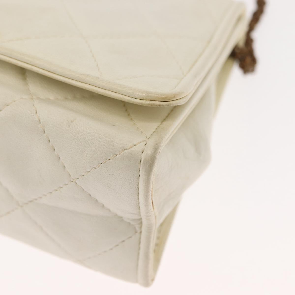 CHANEL Matelasse Chain Shoulder Bag Lamb Skin White Gold CC Auth 148797