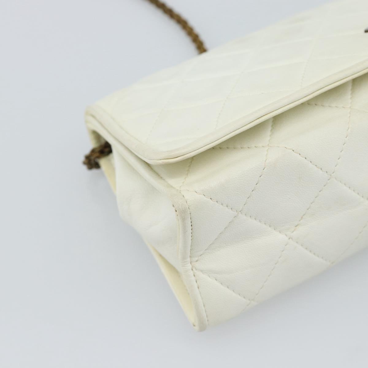 CHANEL Matelasse Chain Shoulder Bag Lamb Skin White Gold CC Auth 148797