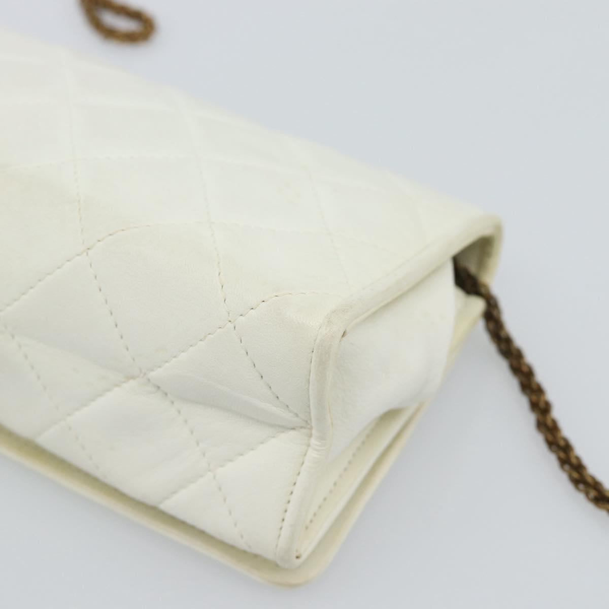CHANEL Matelasse Chain Shoulder Bag Lamb Skin White Gold CC Auth 148797