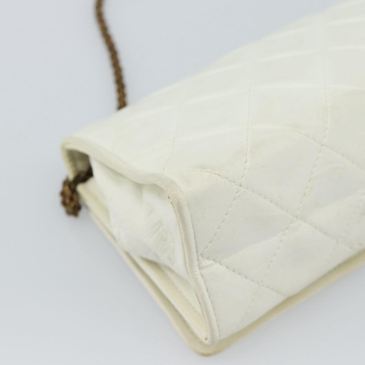 CHANEL Matelasse Chain Shoulder Bag Lamb Skin White Gold CC Auth 148797
