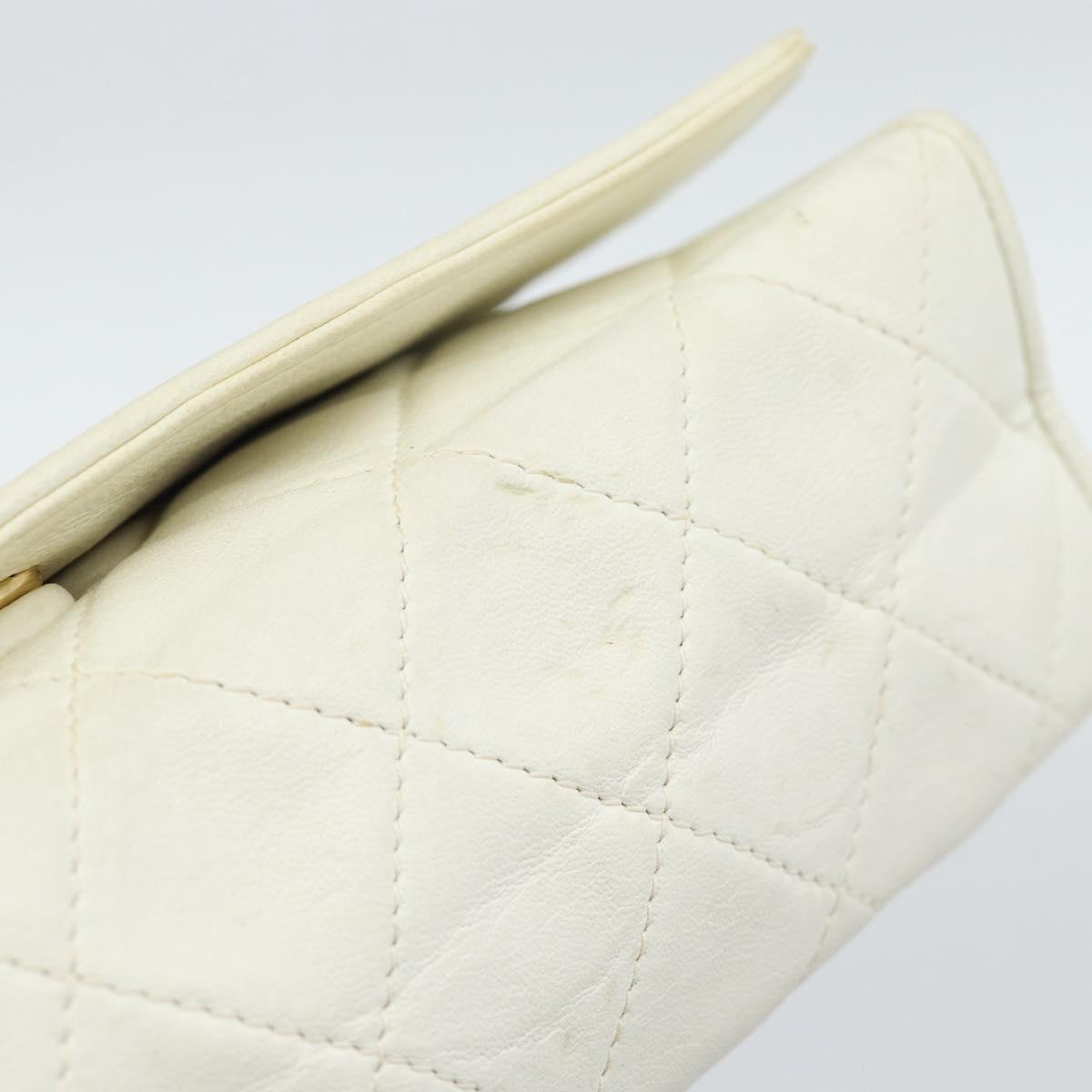 CHANEL Matelasse Chain Shoulder Bag Lamb Skin White Gold CC Auth 148797