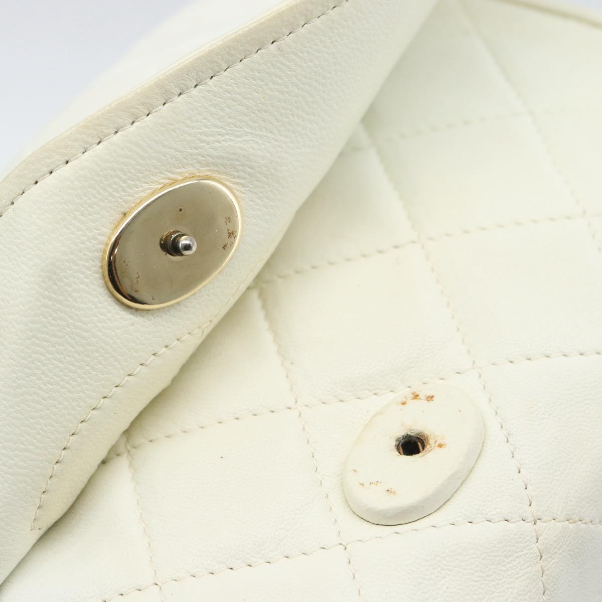 CHANEL Matelasse Chain Shoulder Bag Lamb Skin White Gold CC Auth 148797