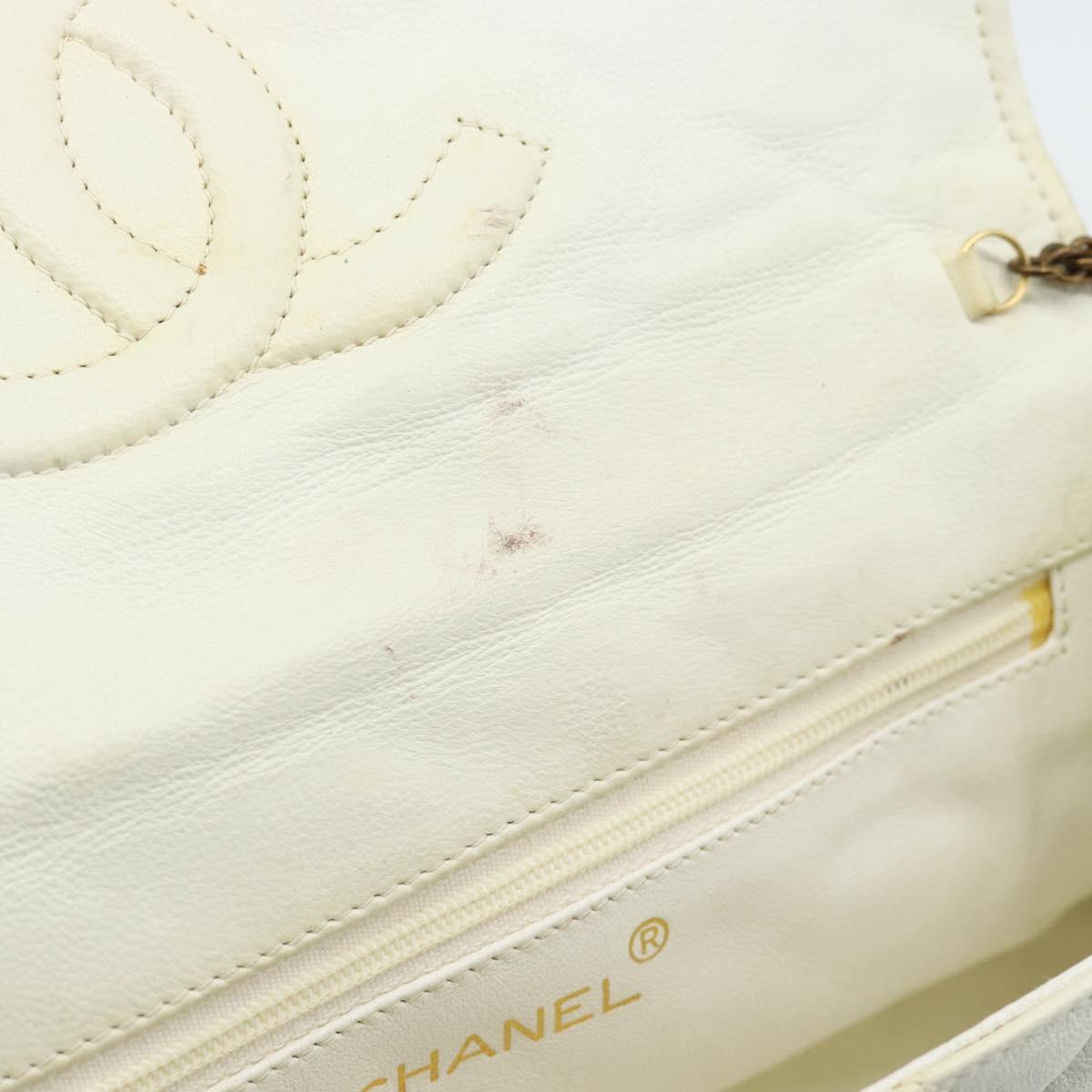 CHANEL Matelasse Chain Shoulder Bag Lamb Skin White Gold CC Auth 148797