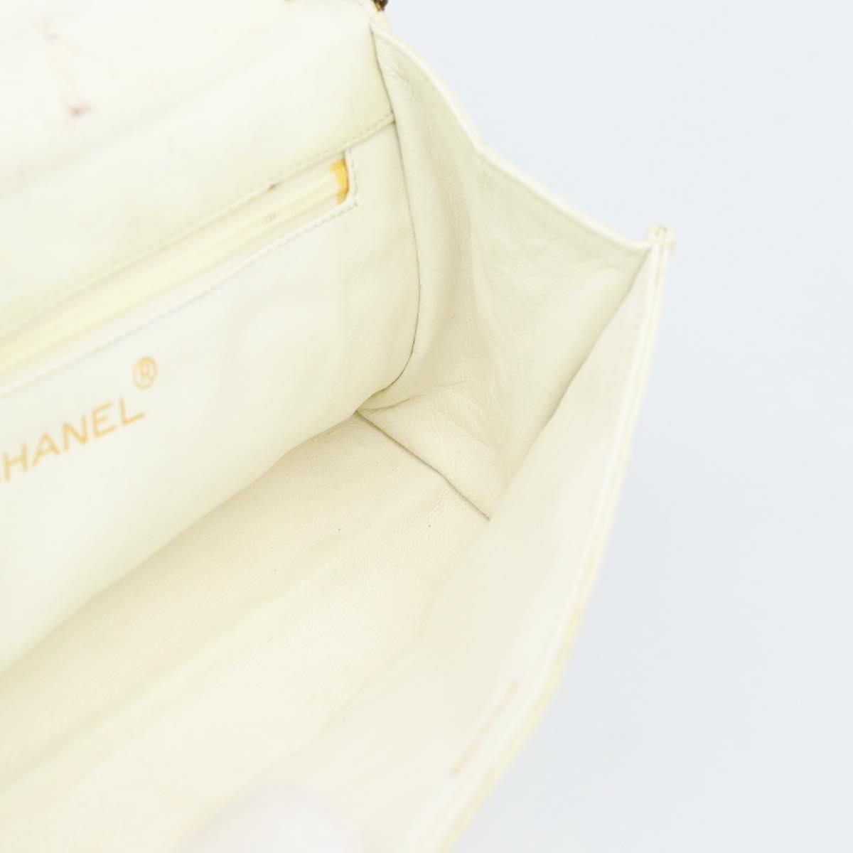CHANEL Matelasse Chain Shoulder Bag Lamb Skin White Gold CC Auth 148797